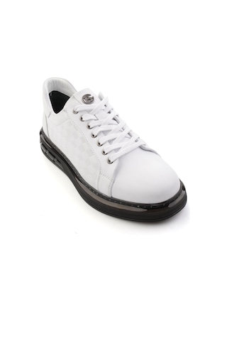 Beyaz Baskılı Hakiki Deri Erkek Sneaker E01080221143 Beyaz