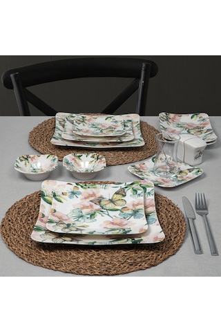 Güral Güral Spinoza 16 Parça 2 Kişilik Kare Bone Kahvaltı Takımı Çok Renkli