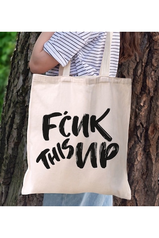 Bk Gift Fcuk Tasarımlı Kanvas Bez Çanta, Baskılı Omuz Çantası, Alışveriş Çantası, Plaj Çantası, Arkadaşa Hediye-6 Çok Renkli