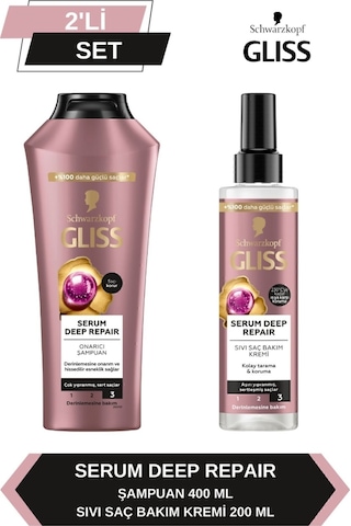 Gliss Serum Deep Repair Onarıcı Şampuan 400 ML + Durulanmayan Sıvı Saç Kremi 200 ML