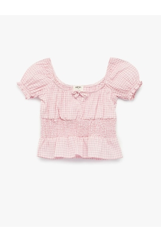 Koton Fiyonklu Pötikare Desenli Pembe Kız Çocuk Bluz 6skg60103aw Pembe