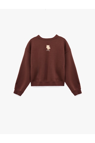 Koton Bisiklet Yaka Uzun Kollu Kedi Nakışlı Oversize Sweatshirt Kahverengi 6wal10494ık Kahve