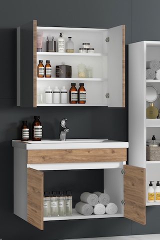 Çiğdem 80 Cm Beyaz-atlantik Mdf Lavabolu Asma Banyo Dolabı Takımı Beyaz - Atlantik Çam