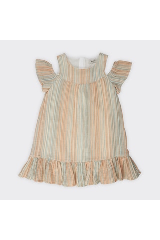 Kız Çocuk Çizgi Desenli Elbise 2411gk26069-4360 001