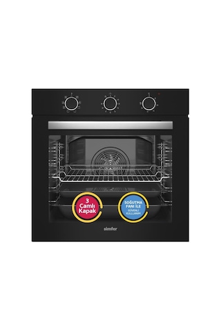 Simfer 9 Fonksiyon QS Mekanik Siyah Büyük Pop-Up 3'lü Ankastre Set (8220 Fırın + 3500 Ocak + 8703 Davlumbaz)
