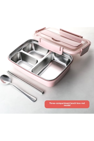 Youtek 304 Paslanmaz Çelik 3 Bölmeli Termoslu Yemek Kutusu - Öğrencilik Ve Ofis Kullanıma Uygun, Leakproof, Taşınabilir Pembe Diğer