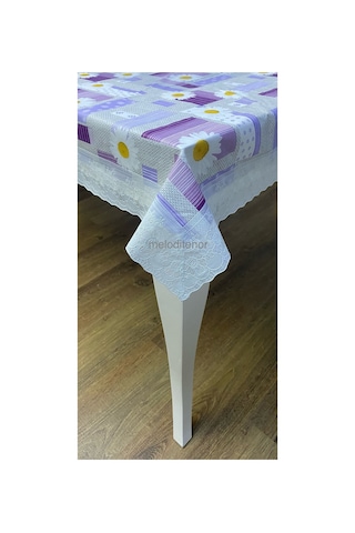 Kenarı Dantelli Astarlı Dökümlü Silinebilir Papatya Pvc Dikdörtgen Muşamba Masa Örtüsü 122 X 155 Cm Mor