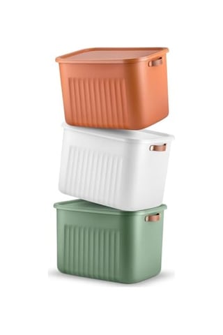 2 Adet Modern Kapaklı Büyük Boy Saklama Kutu Seti -20 Litre Beyaz- Taşınabilir Kulplu, Dolap İçi Düzenleyici Çok Renkli