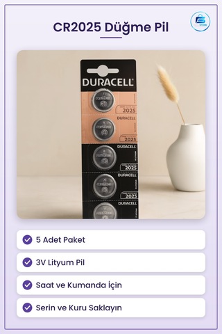 Düğme Pil Cr2025 3v Lityum 5 Adet Saat Hesap Makinesi Anahtar Kum