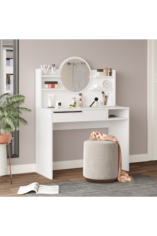 Robin Home Paris Makyaj Masası Aynalı Raflı Çekmeceli Beyaz