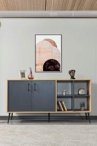4609 Şile Metal Ayaklı Metal Kulplu 160 Cm Konsol - Yemek Odası Antrasit - Safir Antrasit - Safir
