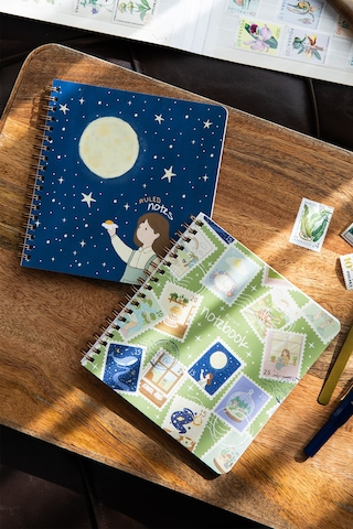 15x16 Spiralli Karton Kapak 2'li Çizgili Not Defter Seti - Ay Çok Renkli