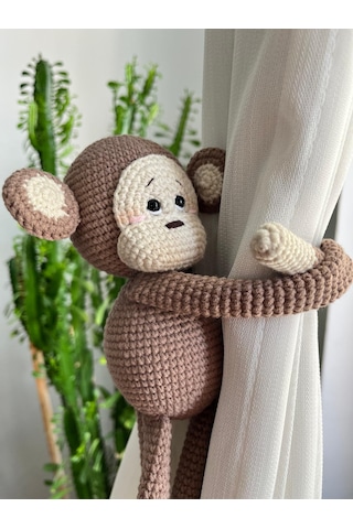 Amigurumi Maymun Perde Tutucu Açık Kahverengi