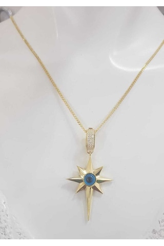 Kuzey Yıldızı Göz Boncuk Detay Altın Tasarım 925 Gümüş Kolye Çağla Kolye Serenay Choker Chain