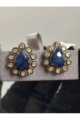 925 Gümüş Safir Polki Elmas Küpe 278 Altın Kaplama