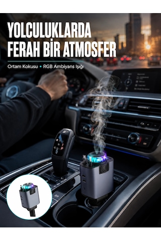 Mey İthalat Araç İçi Çok Fonksiyonlu Şarj Cihazı Hava Nemlendirici Aroma Ve Yıldız Işık Yeni Nesil