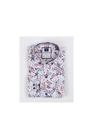 Doctor Junior Erkek Çocuk Katlanır Kollu Çiçekli Slim Fit Gömlek Bordo