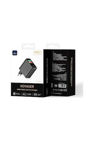 Wiwu Wi-g028 Voyager Serisi Gan Teknolojili Pd/qc Tft Göstergeli Hızlı Şarj Başlığı 140w Siyah