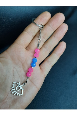 Mryart Göz Figürlü Pembe-mavi Cam Boncuk Anahtarlık Çok Renk