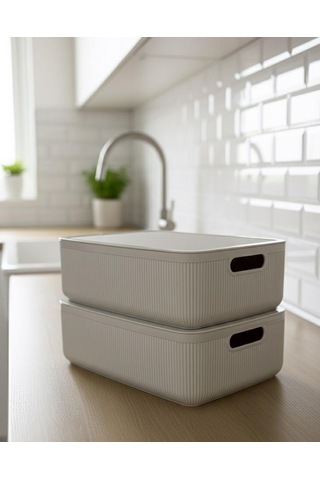 Okyanus Home Linea Smart Box Bej 4,5 Lt 2 Adet Kapaklı Çok Amaçlı Saklama Kutusu Bej