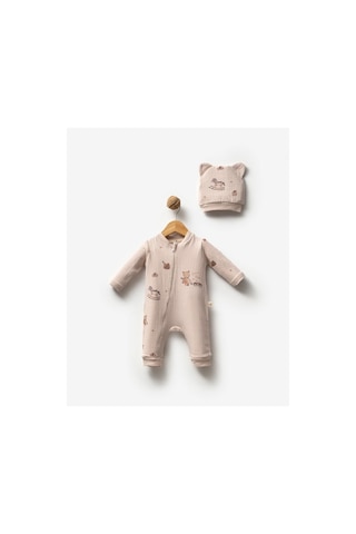Bubbless Racer Bear Erkek Bebek Fermuarlı Tulum Bej