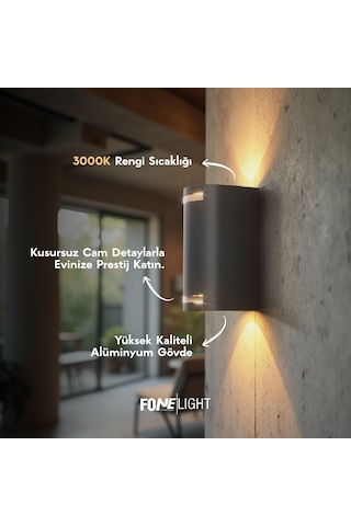 FoneLight Lunara Glass 17 cm LED Duvar Apliği Antrasit Alüminyum Cam Detaylı IP65 İç Mekan Dış Mekan Bahçe Cephe Aydınlatması - Seo Uyumlu