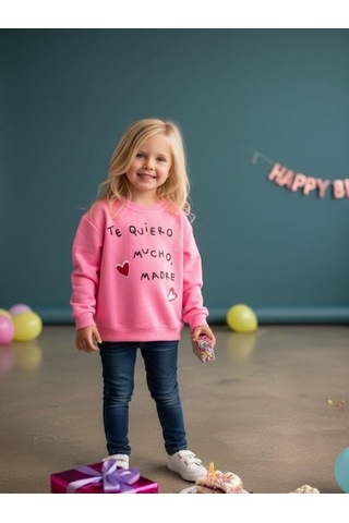 Kız Çocuk Yazılı Neon Renk İnce Sweatshirt-16593 Pembe