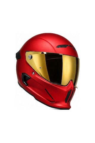 Ruroc Atlas 4.0 Crimson M/l 58-60 Kapalı Motosiklet Kaskı, Gold Vizör , Dot Sertifikalı Kırmızı