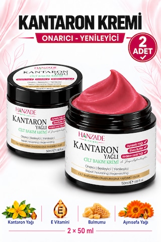 Hanzade Bitkisel Kantaron Yağlı Krem 50 Ml X 2 Adet Nemlendirici Yüz, El Ve Vücut Bakım Kremi, E Vitaminli