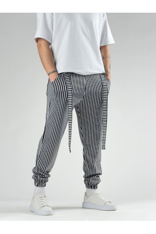 Cocopelli Çizgi Desenli Kemer Detaylı Jogger Pantolon Coc2784 Desenli