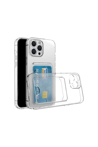 İphone Uyumlu 16 Pro Max Kılıf Cardy Şeffaf Kartlık Cepli Kapak Şeffaf