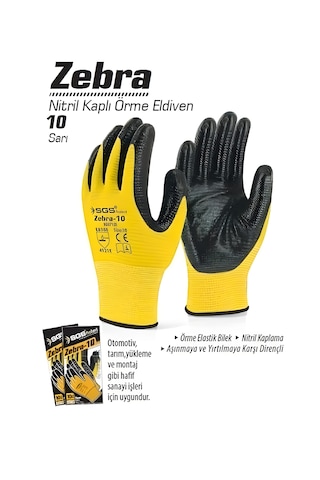 Sgs Zebra 10 Nitril Kaplı Örme Eldiven