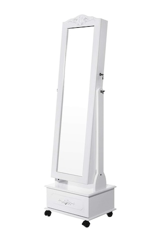 Songmıcs Tekerlekli Ve Led Aydınlatmalı Kilitlenebilir Mücevher Dolabı, Beyaz, Jbc61w Sku: Smg8690010174574 Açık Ceviz