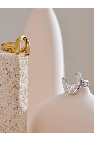 Gümüş Eetit 316l Paslanmaz Çelik Metal U Şeklinde Parmak Yüzük Kadınlar İçin Su Geçirmez Minimalist Doku Trendy Charm Takı Aksesuarları