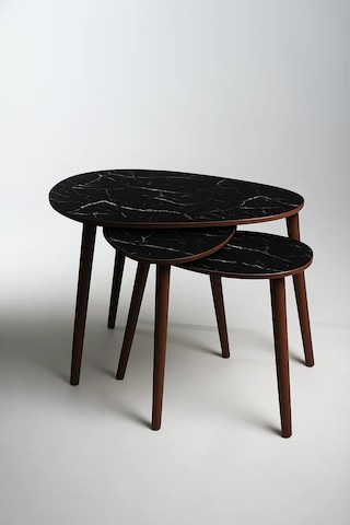 Paris 3'lü Zigon Sehpa &100 Mdf Siyah Mermer Desen