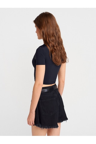 Fashion Cocktail Paçası Püsküllü Yüksek Bel Lastikli Cepli Geniş Paça Günlük Casual Kemersiz Yazlık Denim Kot Şort Siyah