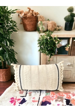 Dnc Home Tekstil Ndchome Özel Tasarım Tekli Keten Krem Kırlent Kılıfı 35x55