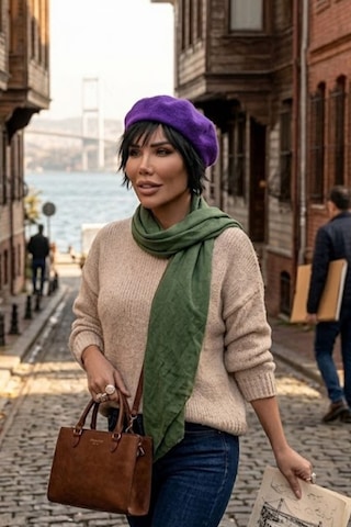 Ritagarcia Vintage Tarz Kadın Fransız Keçe Ressam Bere Mor