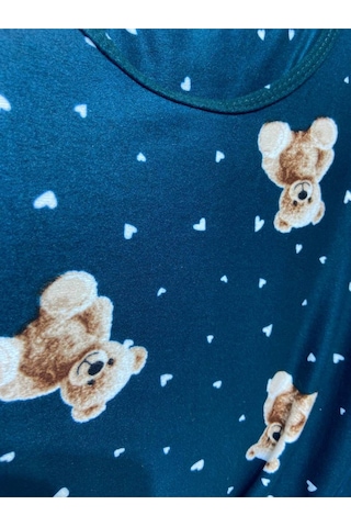 Rukod Kadın Uzun Kollu Ayıcık Desenli Bisiklet Yaka Süet Pijama Takımı Haki