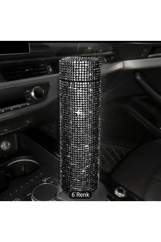 Taşlı Termos, Kristal Kaplı, Paslanmaz Çelik, 500ml-siyah Çok Renkli