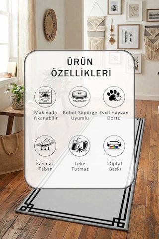 Ehl-219 Gri Siyah İnce Yıkanabilir Yolluk
