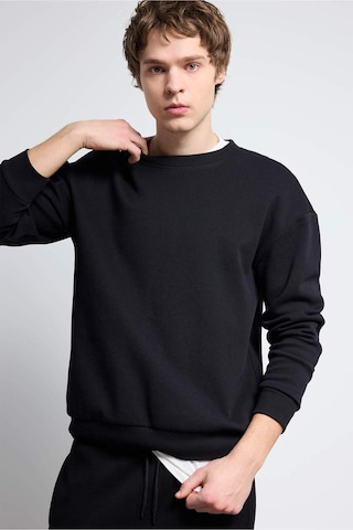Defacto - Boxy Fit Bisiklet Yaka Basic Düz Pike Sweatshirt E1519AX25SP Siyah