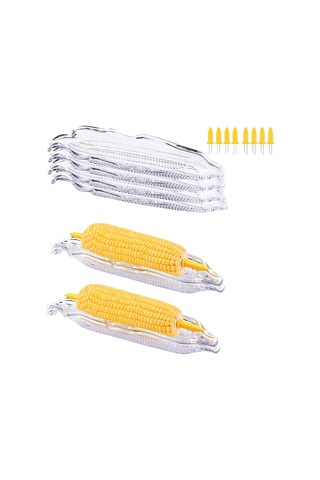 Lemestar 16 Adet Çelik Mısır Tutucu Ve 5 Adet Plastik Mısır Tabağı Seti - Barbekü Ve Servis İçin Pratik Mısır Desteği Şeffaf Ve Sarı