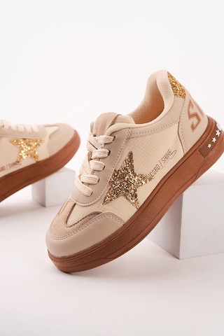 Muggo Galaxy Yıldız Detaylı Bağcıklı Çocuk Günlük Sneaker Spor Ayakkabı Bej