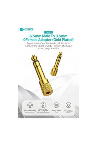 Premium Ses Bileşeni Giriş Ucu Coteci 3,5 Mm Erkek 6,5 Mm Dişi Dönüştürme Başlığı