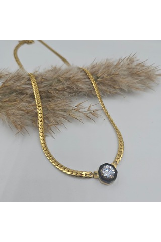 Altın Kaplama Mineli Çelik Leyla Kolye Altın