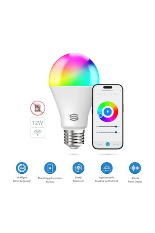 Şımart Akıllı Ampul Wifi Rgb 1100 Lümen Yüksek Parlaklık, Uygulama Kontrollü Beyaz - RGB