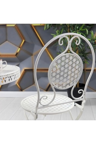 Ferforje Metal Açılır Katlanır Sandalye Bahçe Balkon Mutfak Sandalyesi Beyaz 2 Adet Beyaz