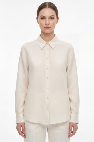 Goffra Kadın Gia %100 Doğal Keten Gömlek - Klasik Yaka Basic Minimalist Tasarım- Ekru W207-k0401-01