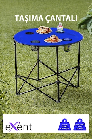 Yuvarlak Katlanır Kamp Masası, Taşıma Çantalı Kamp Masası, Piknik Masası-mavi-71x71x60 Çok Renkli